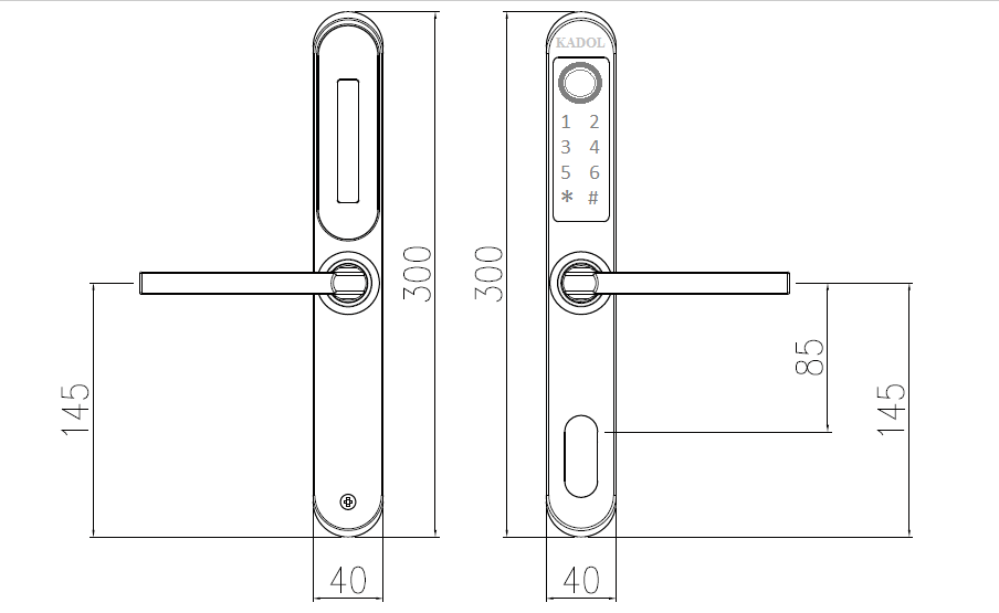 kích thước khóa vân tay cửa nhôm kadol E6800