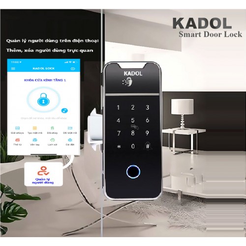 khóa vân tay cửa kính mở từ xa dùng app điện thoại kadol k899 pro AVA