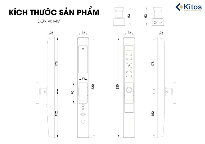 Khoá cửa nhôm Kitos ALX1 Pro 8 Khóa vân tay cửa nhôm Kitos KT-ALX1 PRO