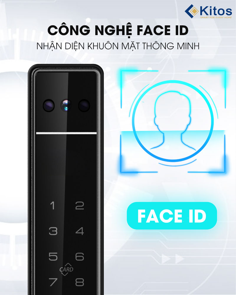 Khóa cửa nhận diện khuôn mặt Kitos KT-ALS5 Face ID, app bluetooth