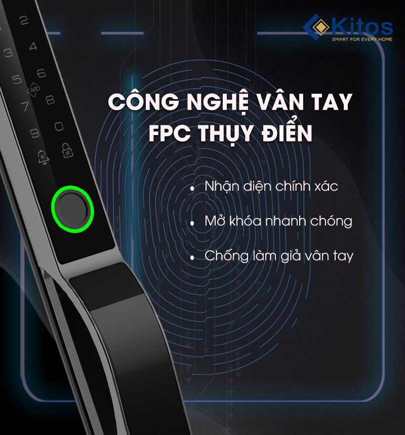 Khóa cửa nhận diện khuôn mặt Kitos KT-ALS5 Face ID, app bluetooth