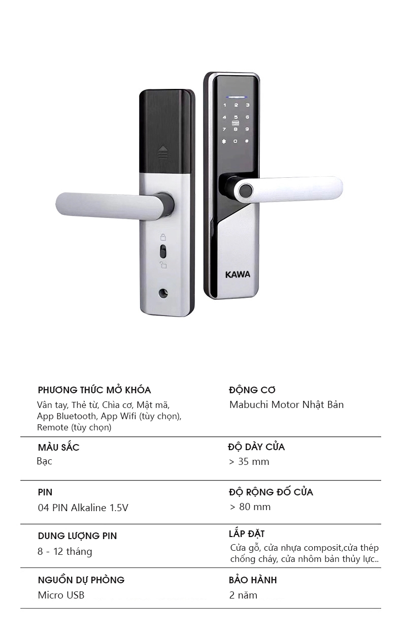 Khóa cửa vân tay KAWA- K208 15 Khóa cửa vân tay KAWA- K208